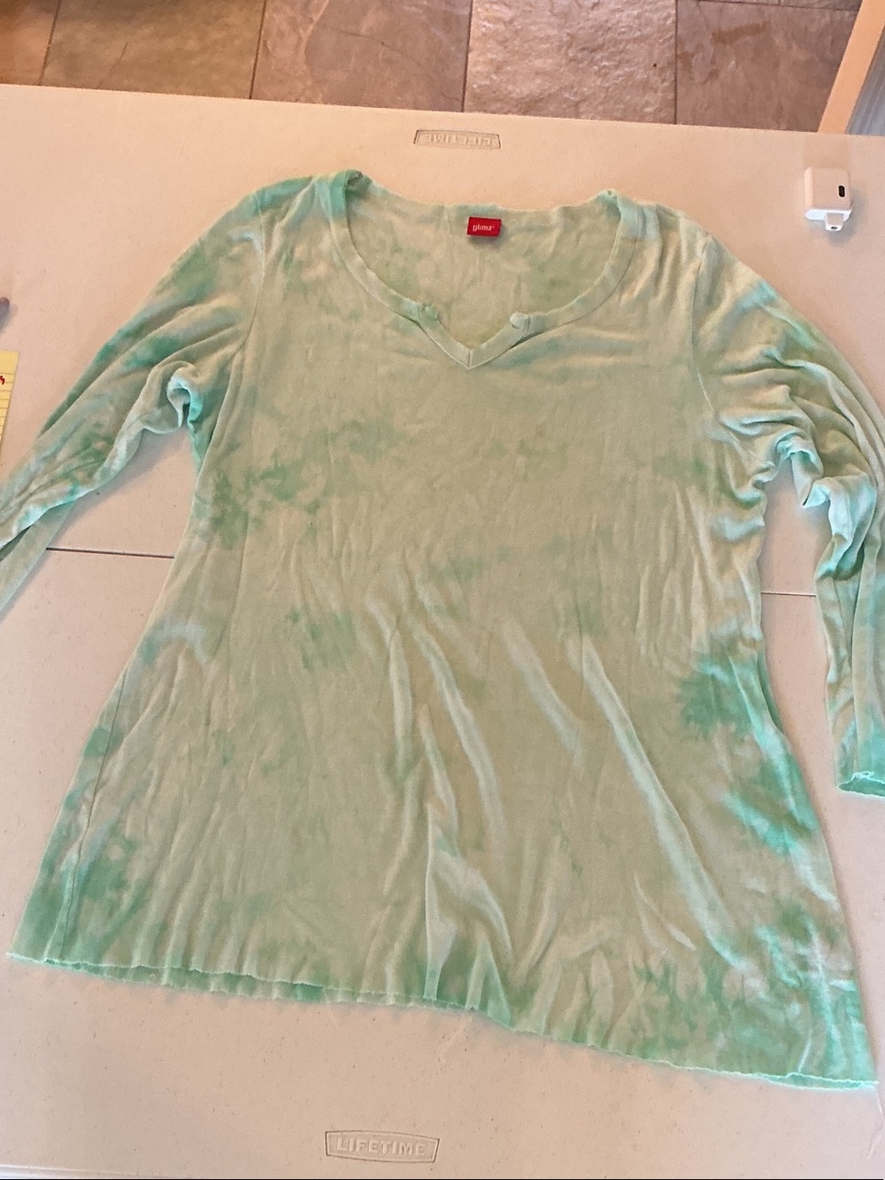 Sundance Mint Tie-Dye V-Neck Long Sleeve Top